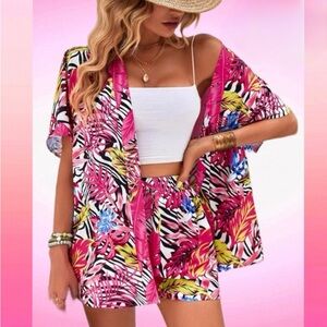 Shein Vacay Zebra Floral Tropical Kimono Set